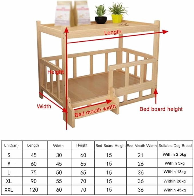 XPLKQXE Dog Bed Wood Platform, Elevated Pet Cushion Bed, Animal Couch with Mattress, Dog Beds & Furniture Rest Cot, Portable Fence Bed Pet Up to 45kg/100lbs(Color:Gray,Size:75x50x65cm)