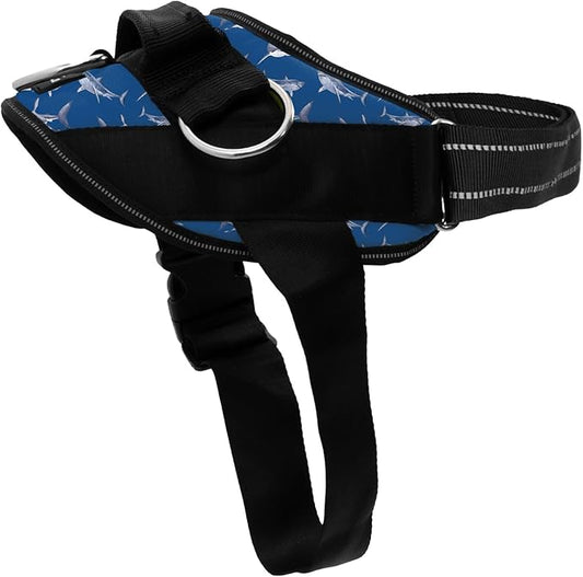 ShawnCo Essential Dog Harness, No-Pull Pet Vest with 3 Leash Clips, No Choke, Reflective, Adjustable and Padded, for Easy Walking and Training for Small, Medium and Large Dogs (White Sharks, L)