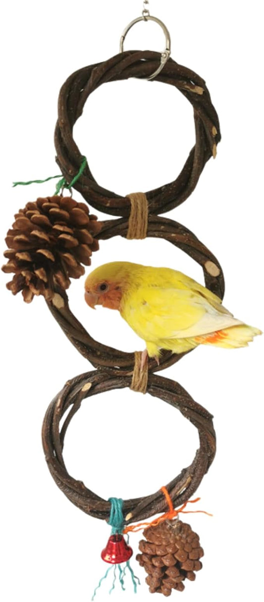 Circle Straw Bird Swing Stand Bird Perches Stand Hanging Chewing Toy for Parrots Bird Playground Cage Accessories Climbing Rope Net Ladders for Foraging Toys（Random Color） (3 Rings)