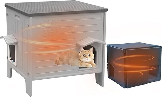 Cat House for Outdoor with Insulated Liner Weatherproof Cat Shelter, Plastic Cat House Easy to Assemble Cable for 1-4 Cats (Winter-Ready)