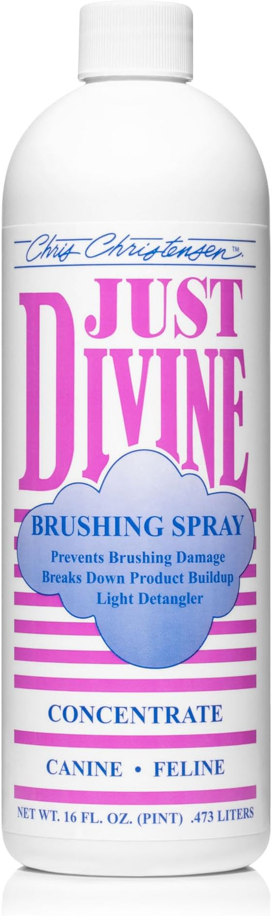 Chris Christensen Just Divine Dog Brushing Spray Concentrate, Groom Like a Professional, Prevents Brushing Damage, Light Detangler, All Coat Types, Made in USA, 16oz
