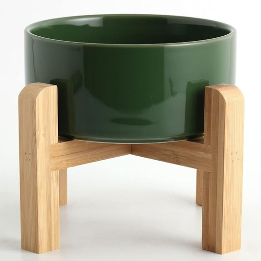 Petygooing Rust Green Elevated/Raised Ceramic Dog Bowl for Small Breeds, Dog Food Water Dish with Stand,Pet Feeding Bowl with Anti Slip Rubber for Cats and Small Dogs Puppy 13.5 OZ (5.1In / 1.7 Cups)