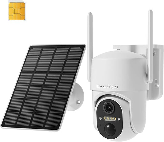 HOSAFE.COM 4G LTE Cellular Solar Security Camera Wireless Outdoor, No WiFi Security Camera, Off Grid 2K Color Night Vision 360° Live View,Built-in SIM Card with Cloud Storage for Barn Farm Jobsite