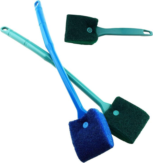3 PCS Double-Sided AOODOOM Aquarium Fish Tank Algae Cleaning Brush with Non-Slip Handle, Sponge Scrubber Cleaner for Glass Aquariums and Home Kitchen