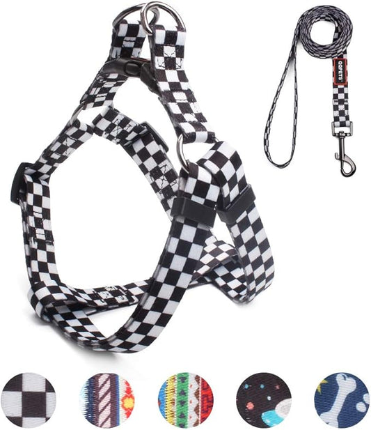 QQPETS Dog Harness Leash Set Adjustable Heavy Duty No Pull Halter Harnesses for Small Medium Large Breed Dogs Back Clip Anti-Twist Perfect for Walking (XS(12"-18" Chest Girth), Black Plaid)