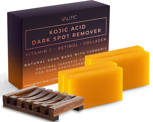 Valitic Kojic Acid Dark Spot Remover Soap Bar With Vitamin C, Retinol, Collagen, Turmeric - Original Japanese Complex - Hyaluron