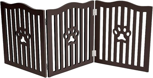 Pet Gate, Wooden Free Standing Dog Gate for Small Dogs and Cats. Great Folding Fence for Doorways, Halls, Stairs. Espresso