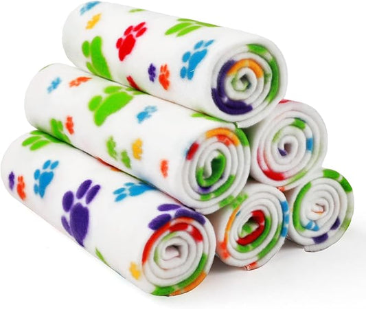 LINENLUX Cute Dog Blanket for Small Medium Dogs 6-Pack Soft Stretchy Fleece Blankets for Pet Cat Puppy Warm Wrinkle-Resistant Throw for Couch Bed Outdoor White 40x31 inch (Pack of 6)