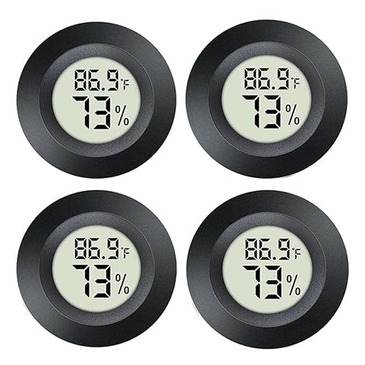 4 Pack Hygrometer Thermometer Digital Humidity Meter Indoor/Outdoor Humidity Monitor Reptile Thermo-Hygrometer for Greenhouse Humidors Terrarium Jars, Fahrenheit (℉) /Celsius(℃) (4)
