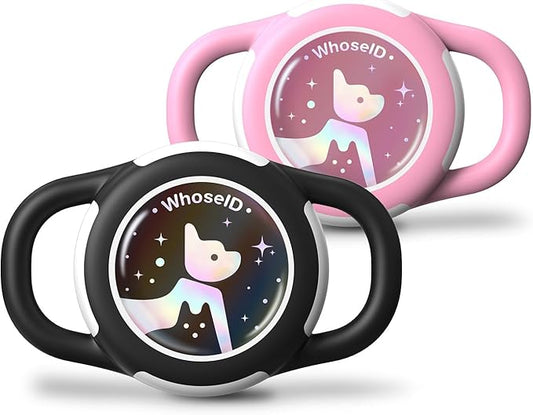 Waterproof Airtag Dog Collar Holder, Silicone & ABS Airtag Holder for Dog & Cat Collars, Ultra-Durable, Lightweight and Protective Airtag Case (Black&Pink-1, Small)