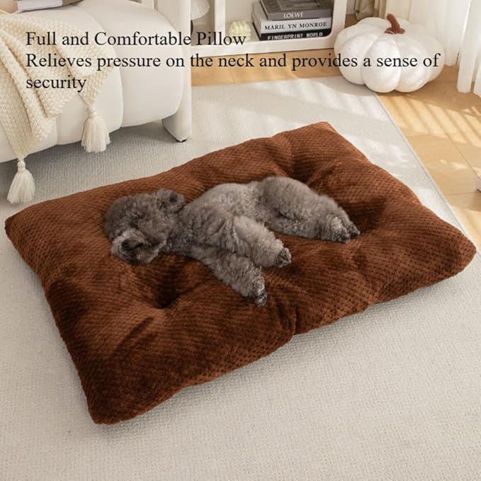 Washable Dog Bed for Large Breeds, Extra Cushioned Crate Mattress with Removable Fluffy Cover, Non-Slip Orthopedic Pet Pad, Machine Washable Kennel Mat(Khaki,XXXL)