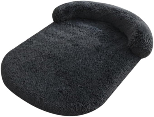 Calming Dog Bed - Fluffy Plush Mat with Removable Washable Cover | Furniture Protector for Large Dogs & Cats(Dark Grey,21.65X15.75X4.33in)