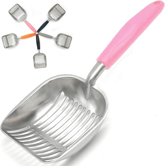 Cat Litter Scoop, Kitty Metal Scooper, Aluminum Alloy Sifter, Kitten Pooper Lifter, Deep Shovel, Long Handle, Poop Sifting, Durable, Heavy Duty, for Litter Box