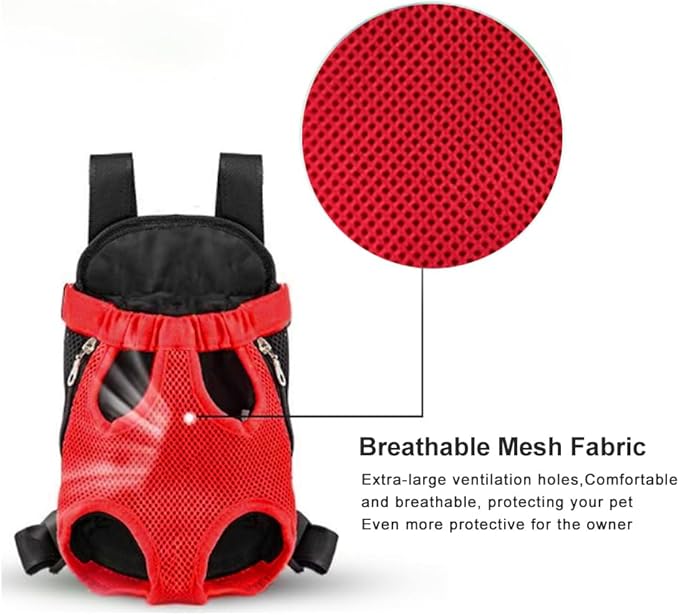 Dog Carrier Backpack, Adjustable Puppy Front Carrier Backpack, Ventilated Dog Chest Carrier for Hiking Camping Travel, Sling Bag for Small Medium Dog Cat Rabbit Puppies, Suit 5-9 lbs (Red, M)