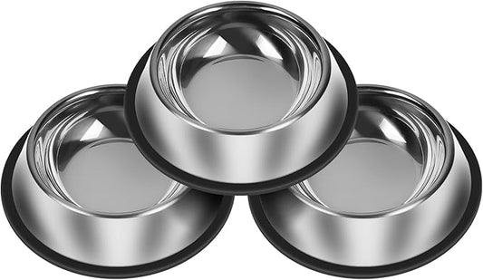 3Pcs Stainless Steel Dog Bowls Set - Non-Slip Food and Water Bowl 20 Oz - Dishwasher-Safe, Rust Resistant Metal Pet Bowls for Small/Medium/Large Sized Pets