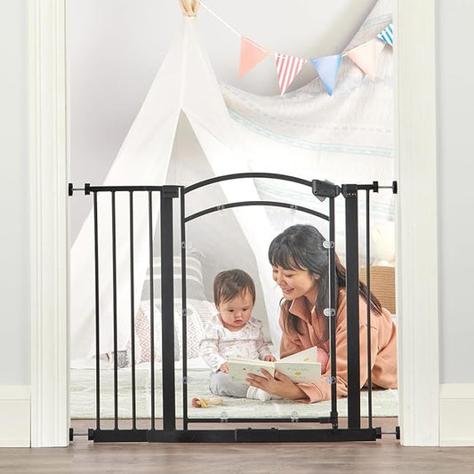 Regalo Safety 29.5–37” Clear Walk Through Baby Gate for Doorways & Bottom of Stairs, Pressure Mounted Baby Gate with Door for Toddlers & Pets, Tested & Trusted, American Designed, Family Owned