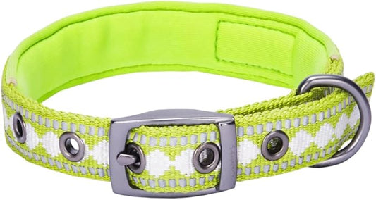 Blueberry Pet Reflective Jacquard Dog Collar with Neoprene Padding & Metal Buckle | Soft & Adjustable Safety Collar - Macaw Green, Neck 17-20.5", for Large Breed