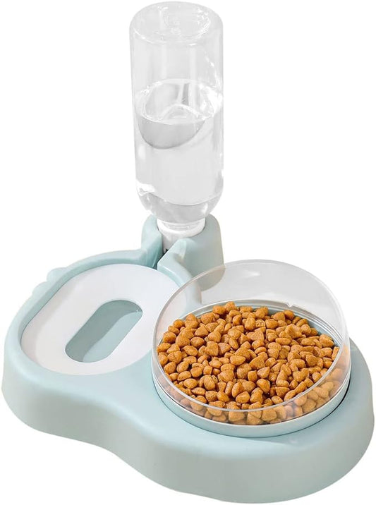 Love Dream 2-in-1 Dog Cat Bowls, 15°Tilted Raised Water and Food Bowl Set with Automatic Water Dispenser Bottle and Detachable Cat Dish, Pet Feeder for Small or Medium Dogs Cats Puppy Kitten Rabbit
