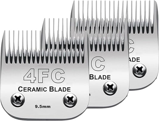 3PCS 4FC Blades Dog Grooming Clipper Replacement Blades Compatible with Andis Pet Clipper/Oster A5/Wahl KM Series Dog Clipper,Ceramic Blade & Stainless Steel Blade