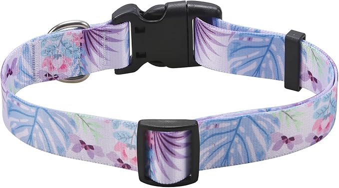 Dog Collar with Bohemia Floral Tribal Geometric Patterns - Soft Ethnic Style Collar Adjustable for Small Medium Large Dogs (Purple Flower, S)