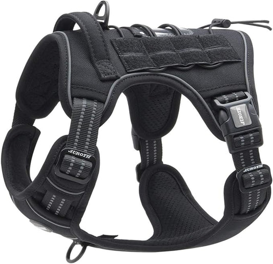 Auroth Tactical Dog Harness for Small Medium Dogs No Pull Adjustable Pet Harness Reflective Working Training Easy Control Pet Vest Military Service Dog Harnesses Black S