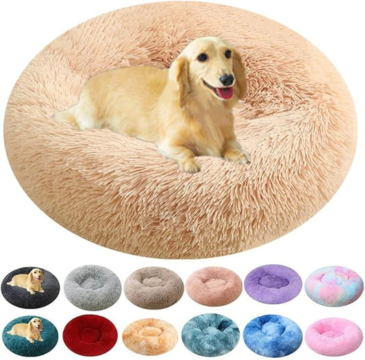 Calming Small Dog Bed & Cat Bed, 16 Inch Donut Fluffy Anti-Anxiety Round Bed Washable Cute Bed, Cuddler Warming Cozy Soft Bed, Plush Cushion Bed for Small Medium Dogs and Cats (Yellow)