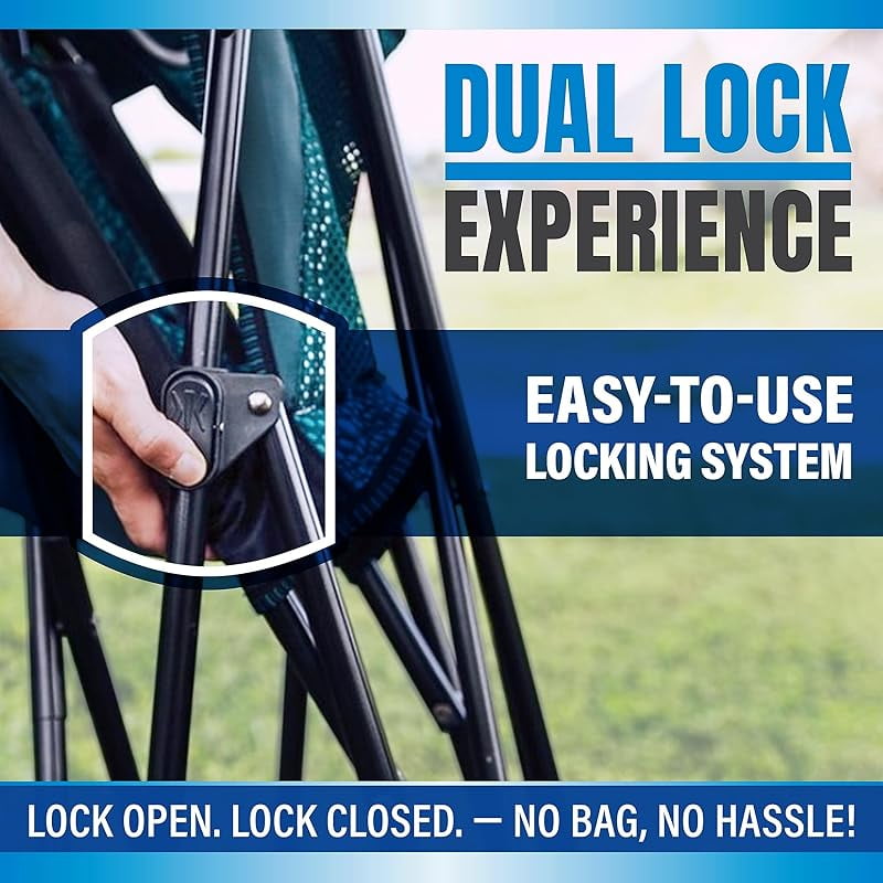 Dual Lock Folding Camp Chair - Versatile Sports Chair With Locks Position for Outdoors - Cayman Blue Iguana