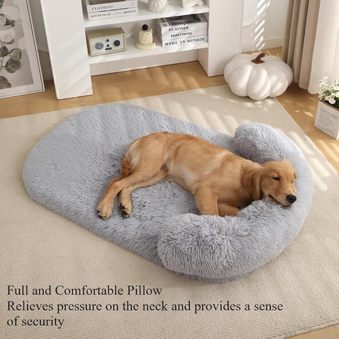 Calming Dog Bed - Fluffy Plush Mat with Removable Washable Cover | Furniture Protector for Large Dogs & Cats(Pink,21.65X15.75X4.33in)