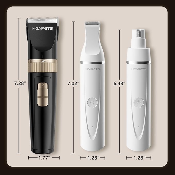 Dog Hair Clippers for Grooming Kit and Dog Paw Trimmer Nail Grinder for Grooming, Low Noise Rechargeable Cordless, Shaver Grooming Supplies for Pet Cats Dogs (Black, White)