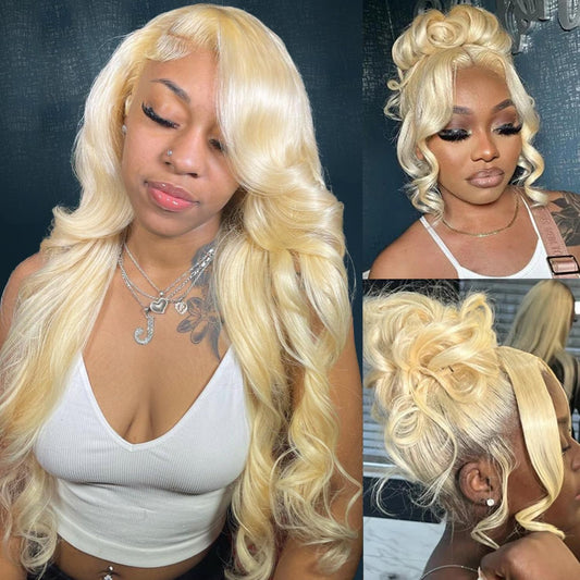 Alipeacock 360 Body Wave 613 Lace Front Wig Human Hair 200% Density Blonde 360 Lace Front Wigs Human Hair Pre Plucked Full Lace