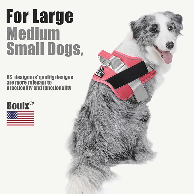 Bolux Dog Harness, No-Pull Reflective Dog Vest, Breathable Adjustable Pet Harness with Handle for Outdoor Walking - No More Pulling, Tugging or Choking (Pink, XS)