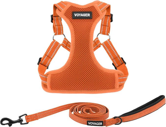 Best Pet Supplies Voyager Adjustable Step-in Flex Breathable Mesh Dog Harness for Small Medium Large Dogs Leash Set (Orange), M