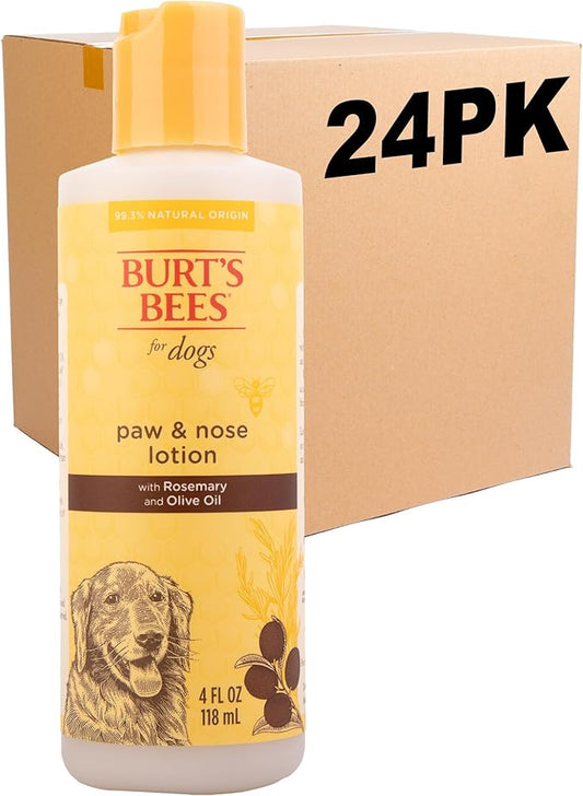 Burt's Bees for Pets Dog Paw and Nose Lotion with Rosemary and Olive Oil, Moisturizing Paw Balm for Dry Cracked Pads and Dog Nose Butter Moisturizer, Paw Lotion for Dogs Skin Care, 4 Fl Oz - 24 Pack