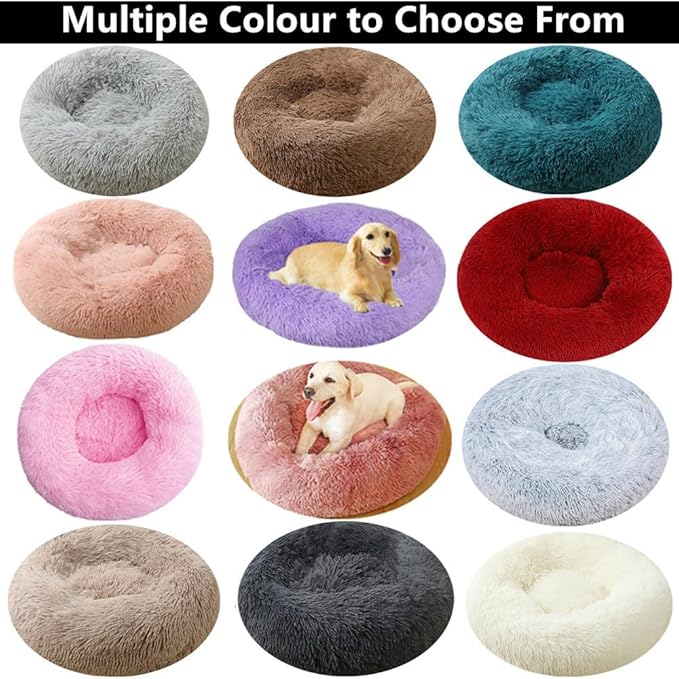 Calming Large Dog Bed & Cat Bed, 43 Inch Anti-Anxiety Donut Dog Cuddler Cat Bed, Warming Cozy Soft Dog Round Bed, Fluffy Faux Fur Machine Washable Pet Cushion for Medium Dogs & Cats (Red)
