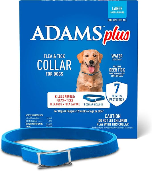 ADAMS Plus Flea & Tick Collar for Large Dogs, Flea Collar for 7-Month Prevention, Adjustable Collar Fits Large Dogs & Puppies, Kills Fleas & Ticks, 1 Count