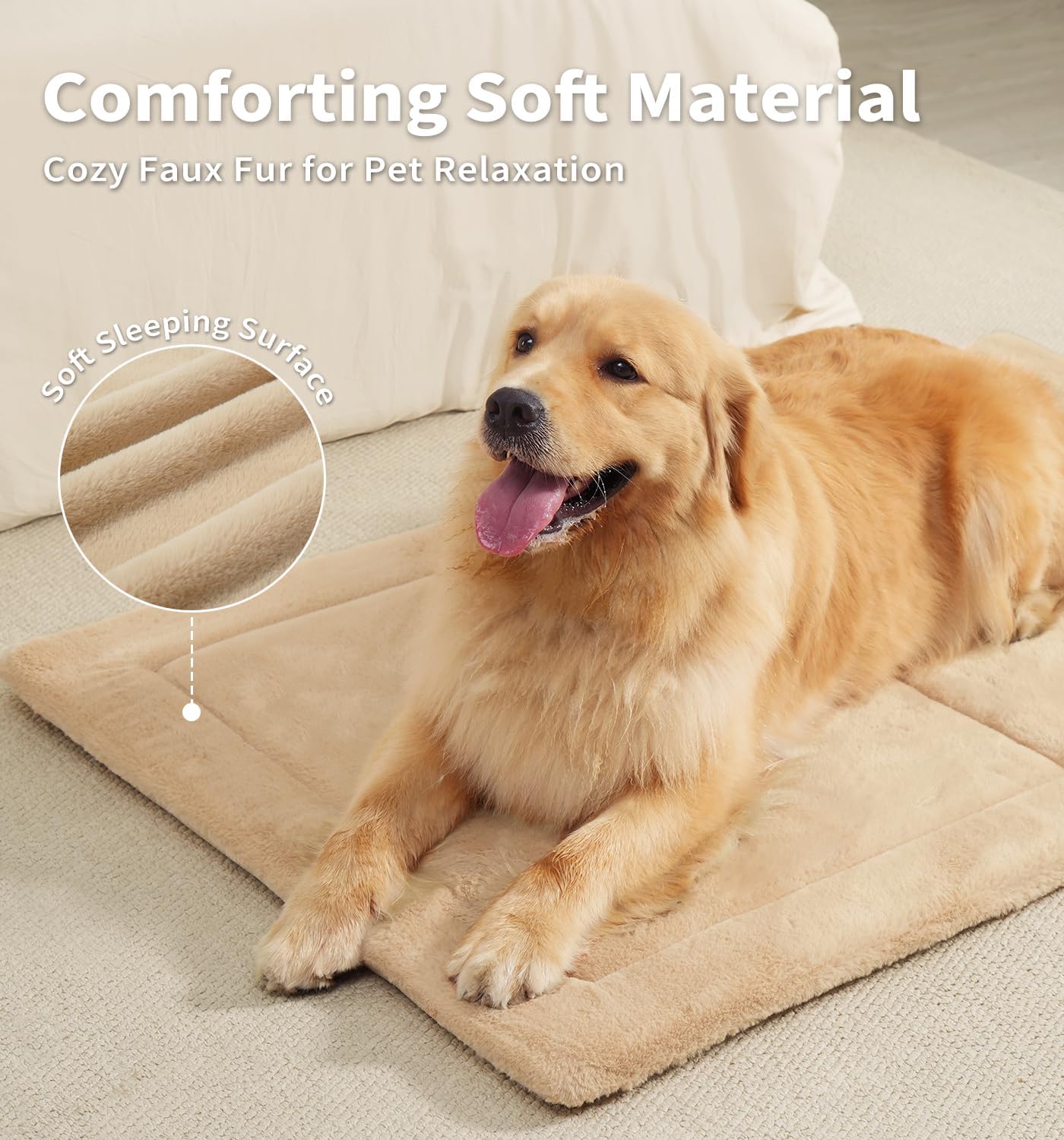 Made4Pets Dog Crate Pad Bed for Large Dogs, Washable & Reversible, Anti-Slip Kennel Mat for Cozy Sleeping, Soft Fluffy Dog Bed for Indoor & Outdoor Use, 41"x29", Khaki