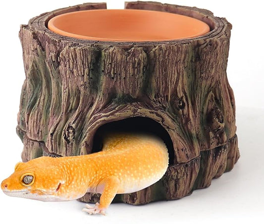 3 in 1 Reptile Hide Cave with Humidifying Basin & Detachable Base, Terrarium Tank Decor Moisture Keeping Hideout Cave for Small Reptiles Crested Gecko, Leopard Gecko, Lizard, Snake, Crabs