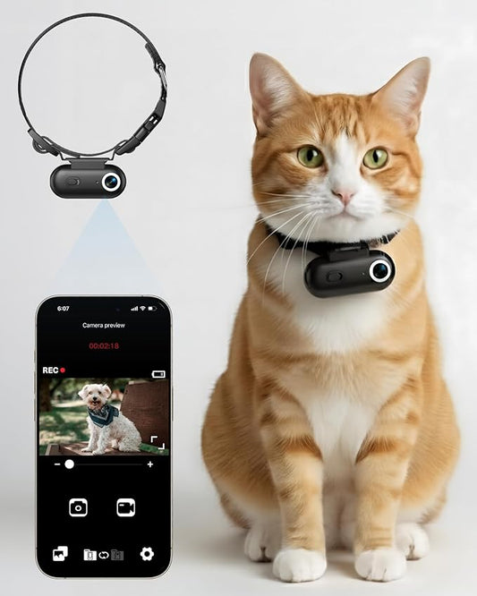 Cat Camera Collar with Phone APP, 1080P HD Video Recording Pet POV Cam for Cats & Small Dogs, XS-Size,Rechargeable Body Camera for Pets with APP Viewing