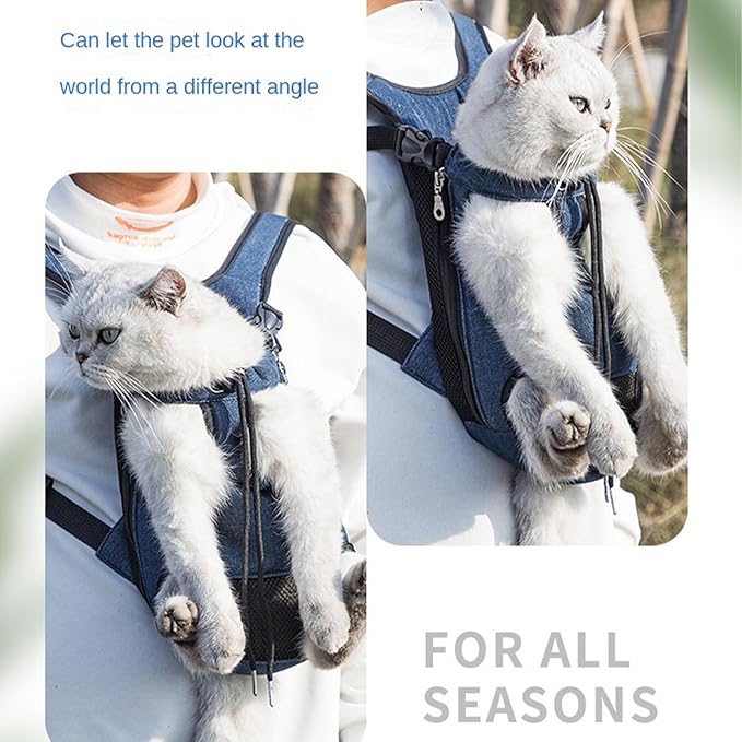 Portable Pet Carrier Backpack, Adjustable Pet Front Cat Dog Carrier Backpack Travel Bag for Small Medium Dogs Cats Puppies, Cat Backpack Carrier for Hiking Cycling (E, L)