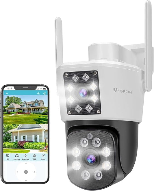 VSTARCAM 2MP+2MP Outdoor Security Camera, 2K Dual Camera, 360° Monitoring, Custom Alarm Sound, Full Color Night Vision, 2-Way Audio, 2.4GHz WiFi, PIR Motion Sensor,Real Time Notifications