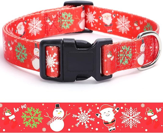Christmas Dog Collar with Buckle Adjustable Safety Nylon Collars for Small Medium Large Dogs, Cute Stylish Girl Boy Christmas Dog Collar (Christma Red,L)