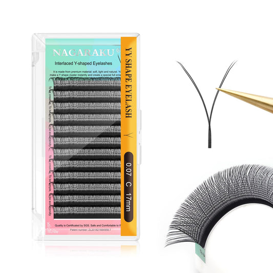 Nagaraku Yy Eyelash Extensions Supplies Y Lash 0.07Mm C Curl 17Mm Premade Fans 4D Russian Volume Y Shape Faux Mink Matte 12 Rows