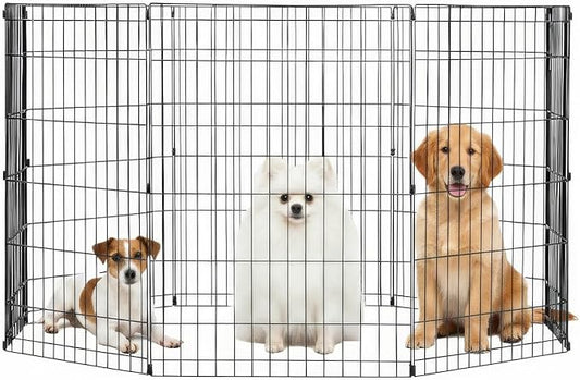 FDW 36 Inch Dog Pen 8 Panel Dog Playpen Indoor Outdoor Metal Puppy Pet Fence Portable Folding Animal Exercise Fence,Black
