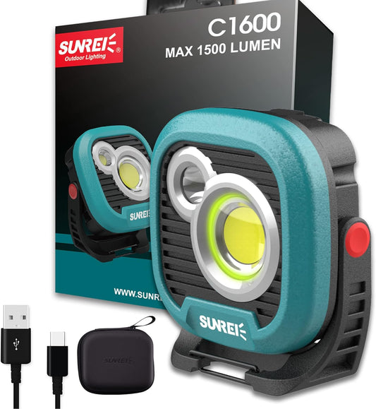 LED Rechargeable Magnetic Work Light SUNREI Mechanic Light Power Bank 180° Rotating, 1500LM, 6 Modes, Magnetic&Hook, 13500mAh Battery, Magnetic Flashlight for Camping, Car Repairing (Blue)