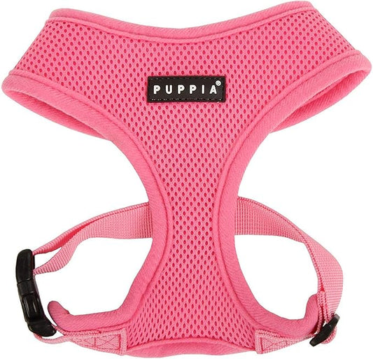 Puppia Soft Dog Harness No Choke Over-The-Head Triple Layered Breathable Mesh Adjustable Chest Belt and Quick-Release Buckle, Pink, Small