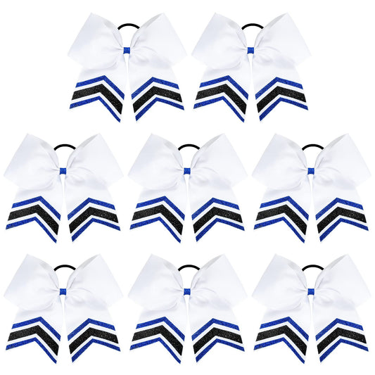 Deeka 8Pcs Large Glitter Cheer Bows Shiny 7'' Cheer Hair Bows Ponytail Holder Handmade For Cheerleader Girls Softball Sports -Ro