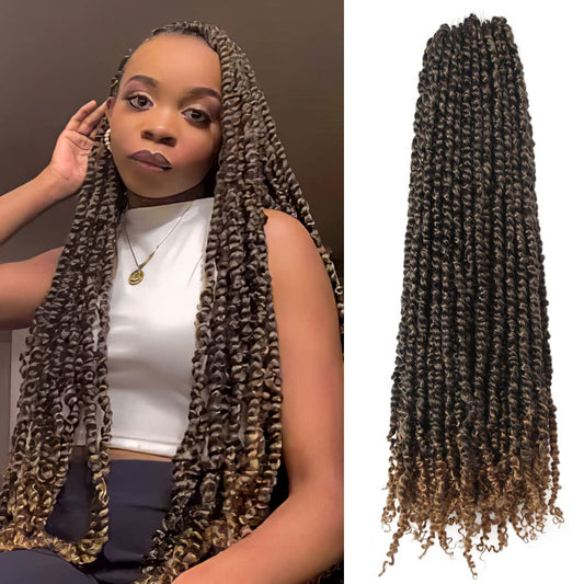 Wudas Long Passion Twist Hair 30 Inch Pre-Twisted Passion Twists Crochet Hair Ombre Honey Blonde Pre-Looped Synthetic Crochet Br