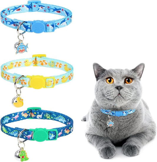 3 Pack Breakaway Cat Collars with Bell- Daisy Pendant Spring Cat Collar for Girl Boy Cats with Safety Buckle- Cute Kitten Collar Adjustable 8"-12" for Kitty Puppy Small Pets