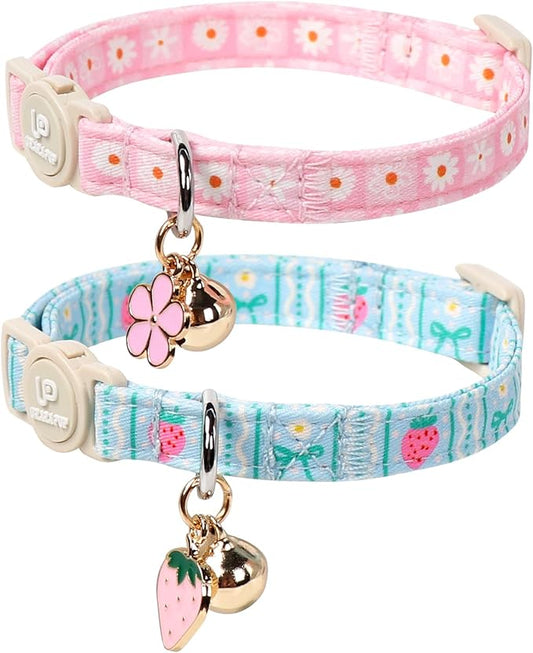 Cat Collar, Pack of 2 Summer Kitten Collars-Cute Lime and Strawberry Pendants-Breakaway Kitty Collars,Cat Collar with Bell, for Girl & Boy Cats