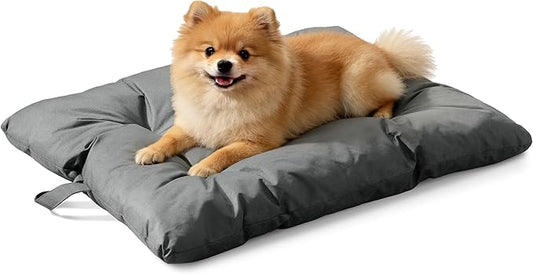 Chew Resistant Dog Bed for Small/Medium Dogs - Durable 29"x18" Kennel Pad with Soft Plush Filling, Machine Washable Crate Mat for Aggressive Chewers, Indoor Outdoor Pet Bed, Gray